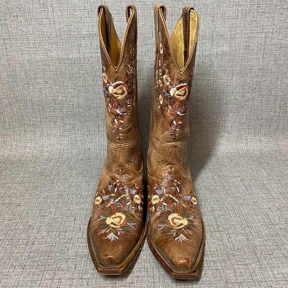 Shyanne Women's Maisie Floral Embroidered Western Leather Boot Snip Toe Sz 6.5M - Picture 1 of 12